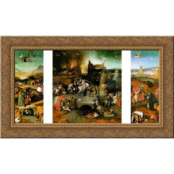 Triptych: The Temptation of St. Anthony 24x17 Gold Ornate Wood Framed Canvas Art by Bosch, Hieronymus