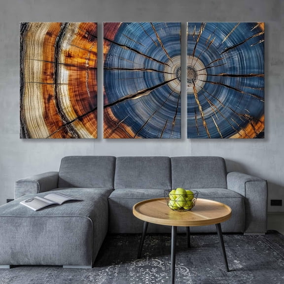 Triptych Tree Rings Art Set Popular Now Natural Wall Art Oak Tree Stump Wall Decor Set 3