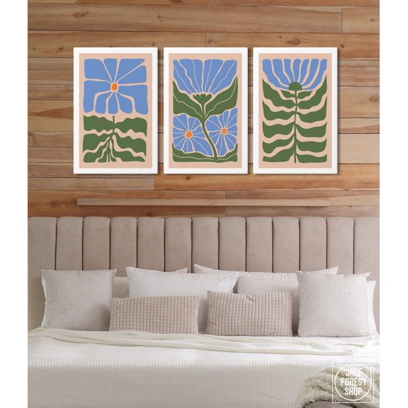 Triptych Wall Art Abstract Wall Art Flower Art 3 Piece Framed Set Flower Print Set Set 3