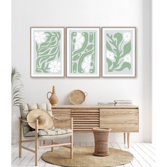 Triptych Wall Art Abstract Wall Art Flower Art 3 Piece Framed Set Flower Print Set Set 3