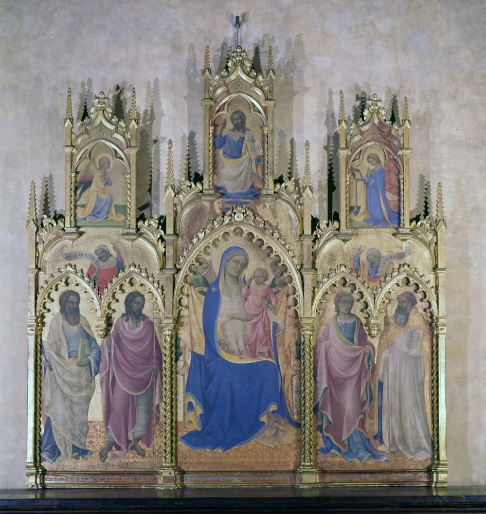 Triptych With The Madonna And Four Saints Canvas Art - (24 x 36)
