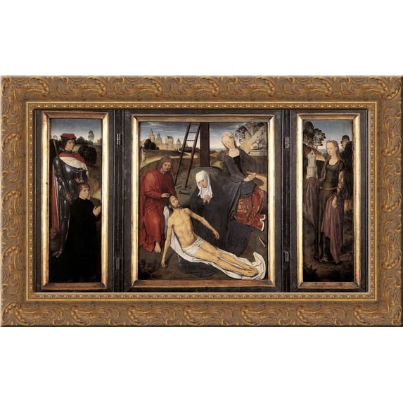 Triptych of Adriaan Reins 24x17 Gold Ornate Wood Framed Canvas Art by Memling, Hans