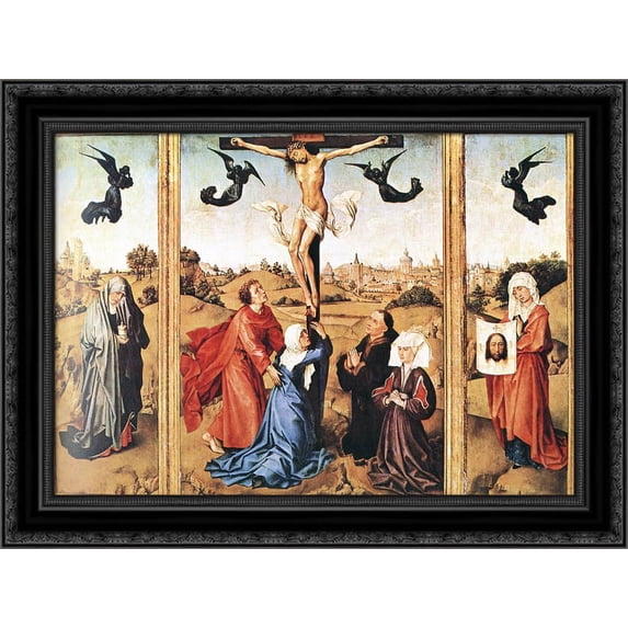Triptych of Holy Cross 24x19 Black Ornate Wood Framed Canvas Art by Weyden, Rogier van der