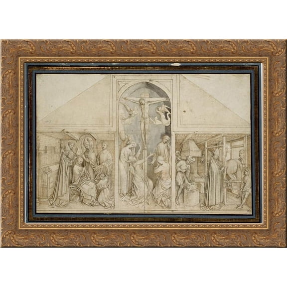 Triptych of St. Eloi 24x18 Gold Ornate Wood Framed Canvas Art by Rogier van der Weyden