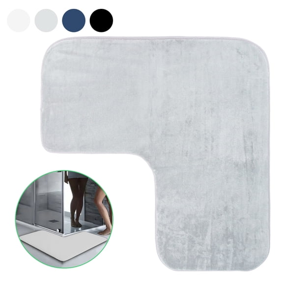Tripumer 1 Pcs L-Shaped Bath Mat Bathroom Floor Rug Bath Rugs Corner Shower Mat for Square Shower bathroom Light Gray