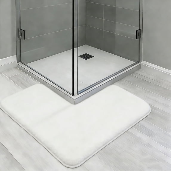 Tripumer 1 Pcs L-Shaped Bath Mat Bathroom Floor Rugs Corner Shower Mat for Square Shower bathroom White