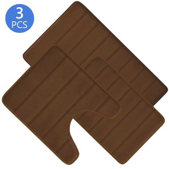 Hengbo Brown Memory Foam Rug Set Soft 3 Piece Bath Rug for Home Kitchen Comfort and Absorbency