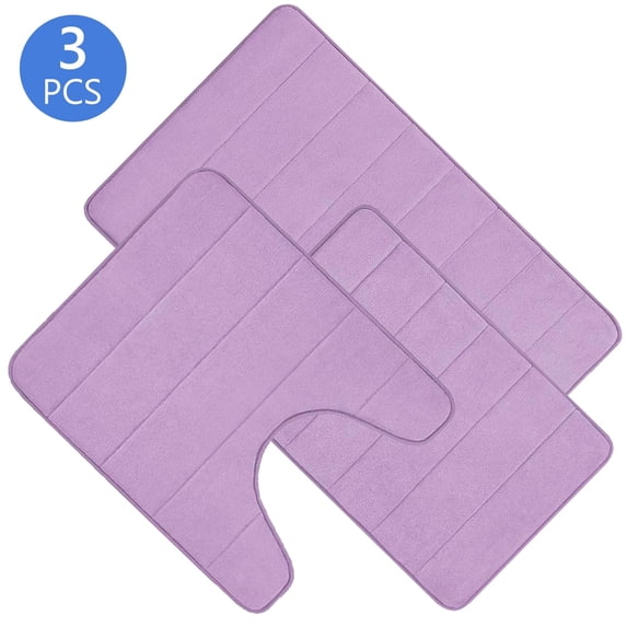 Hengbo Purple Memory Foam Rug Set Soft 3 Piece Bath Rug for Home Kitchen Comfort and Absorbency