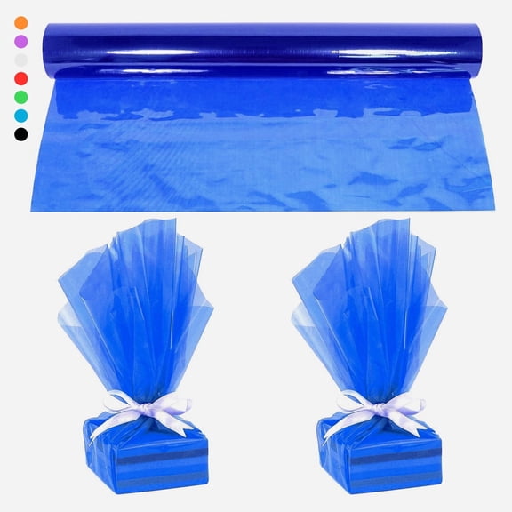 Tripumer 1 Roll Cellophane Wrapping Paper 16 inch x 100 feet Thick Cellophane Wrap Roll for Gift DIY Crafts Holiday Decoration Blue