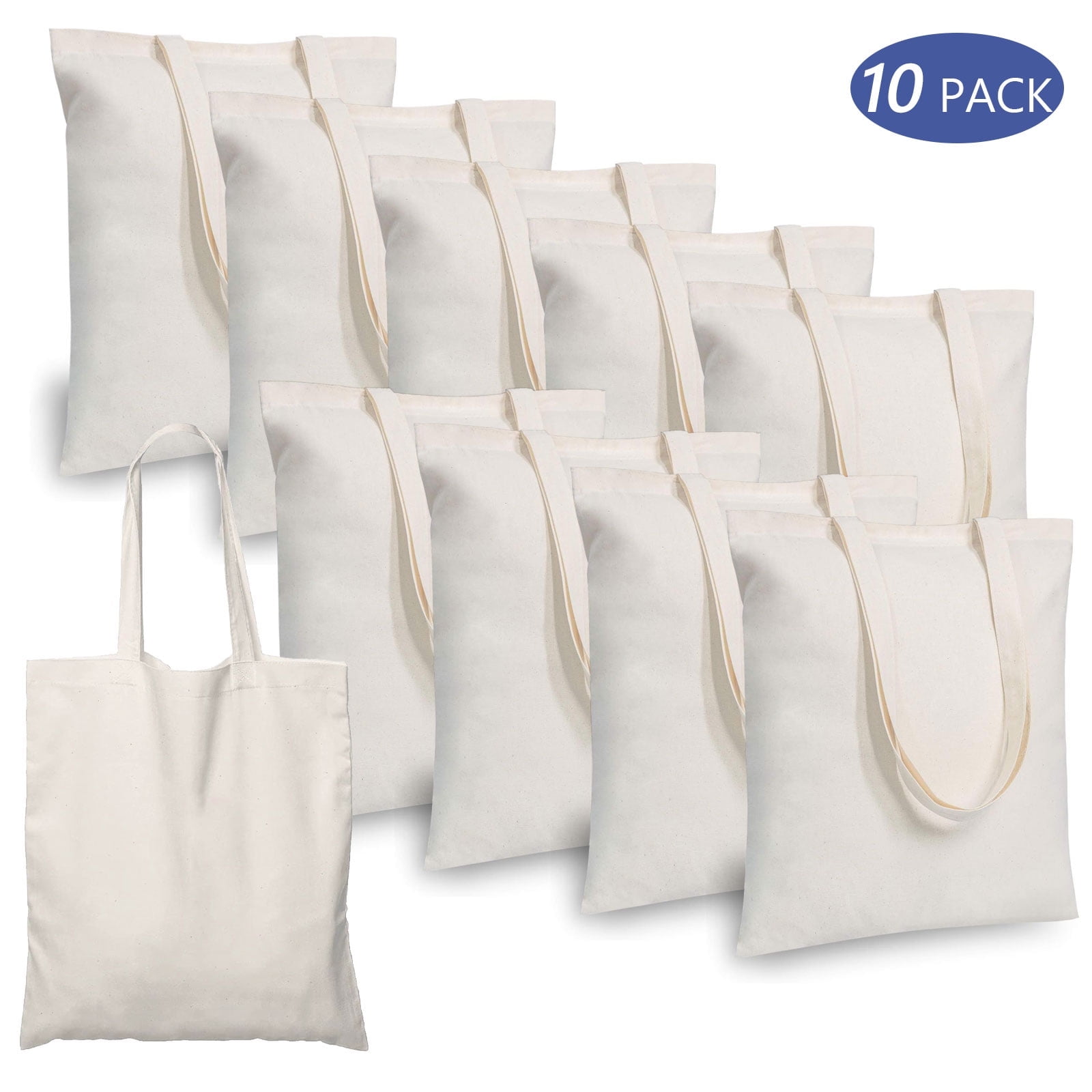 Tripumer 10 Pack Blank Bulk Cloth Bags Reusable Cotton Tote Bags 13.7 x 15.7 inch for Grocery Shopping DIY White Walmart Business Supplies