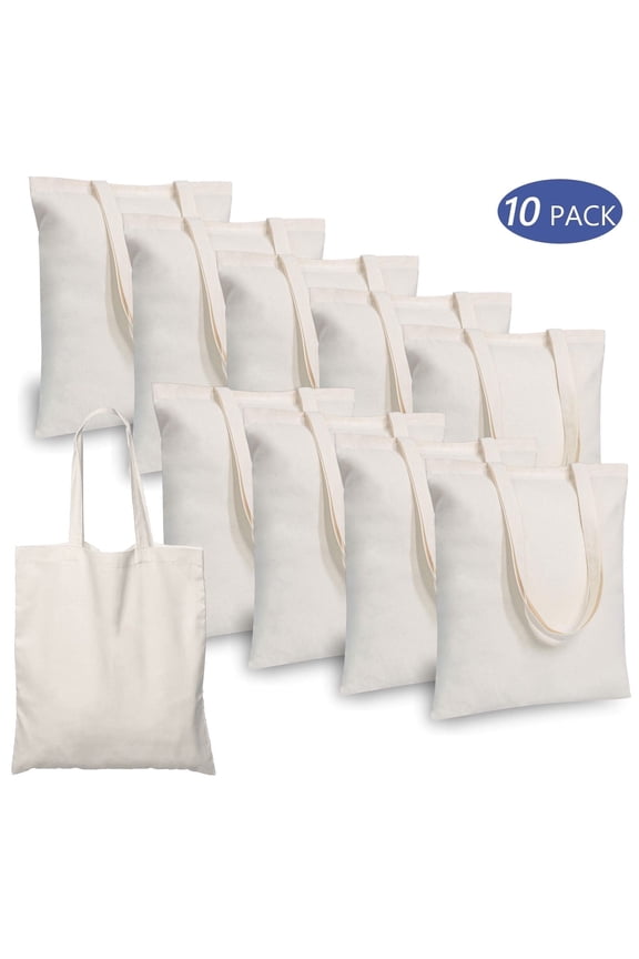 10 Pack Blank Bulk Cloth Bags Reusable Cotton Tote Bags 13.7 x 15.7 inch for Grocery Shopping DIY White