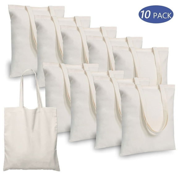 Tripumer 10 Pack Blank Bulk Cloth Bags Reusable Cotton Tote Bags 13.7 x 15.7 inch for Grocery Shopping DIY  White