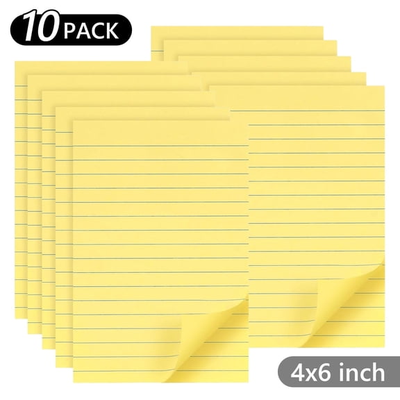 Tripumer 10 Pack Self Sticky Note Adhesive Lined Sticky Notes Pads 4 x 6 in 45 Sheets Each Pad Yellow