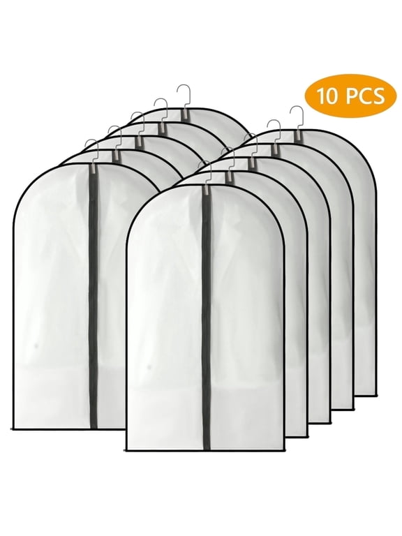10 Pcs Hanging Garment Bag Resistant Clothes Cover Bags 24 x 47 inch Lightweight Suit Bag Black Zipper Clothes Protectors for Suit Dresse Coat