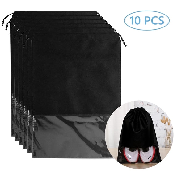 Tripumer 10 Pcs Travel Shoe Bags Portable Shoe Bags Non-Woven Fabric Travel Shoe Bags with Rope for Men and Women Black
