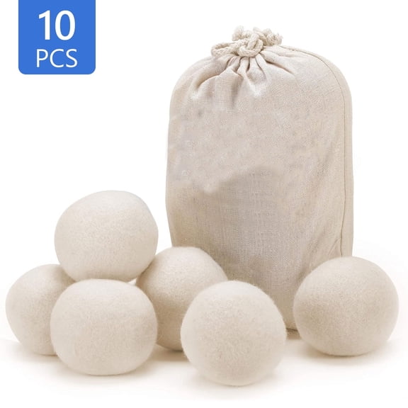 Hengbo 10 Pcs Wool Dryer Balls Wool Handmade Dryer Balls 2 inch in diameter Natural Fabric Softener for Fabric Softener Reduce Wrinkles Shorten Drying Time White