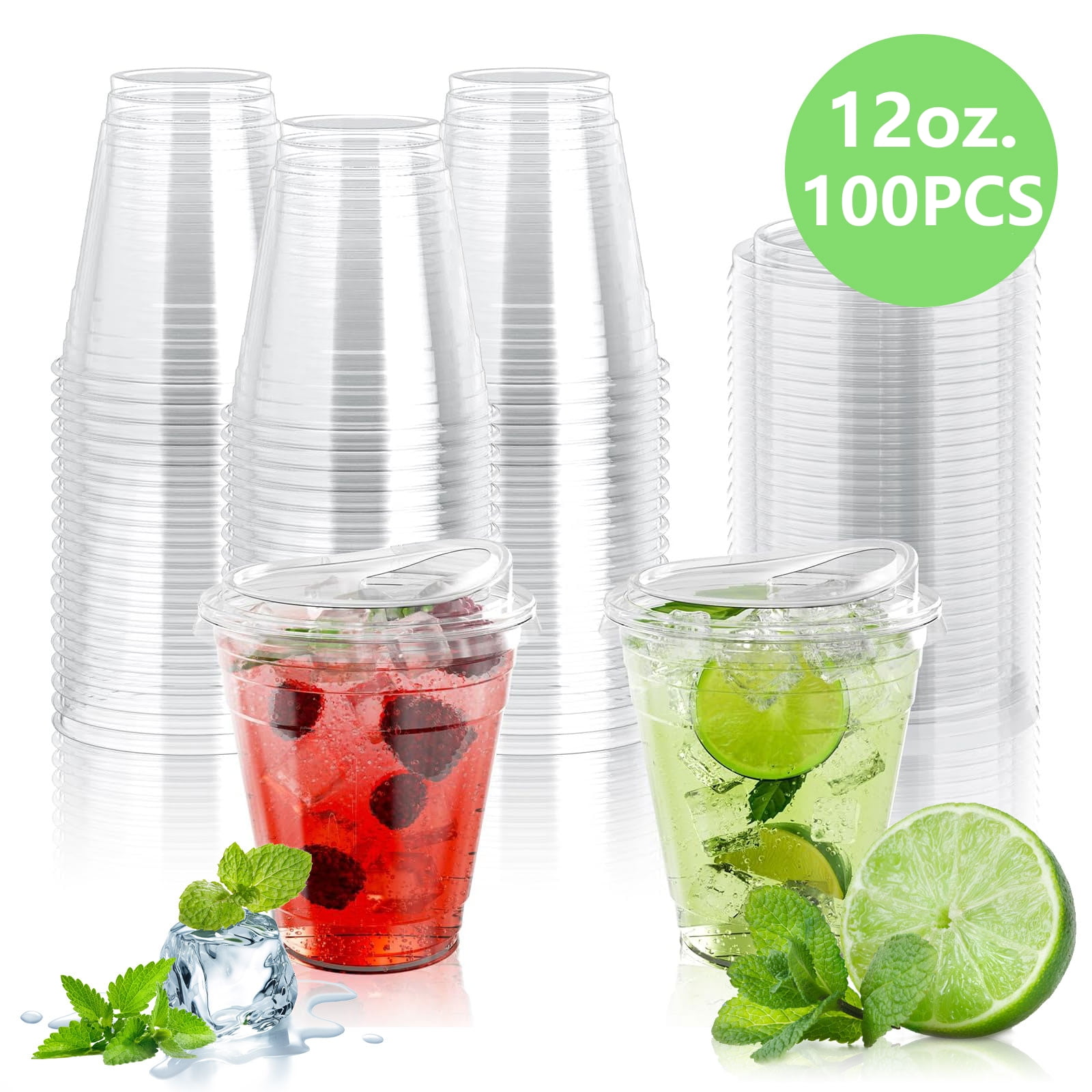 Tripumer [100 PACK] 12 OZ Clear Plastic Cups BPAFree Disposable Cold