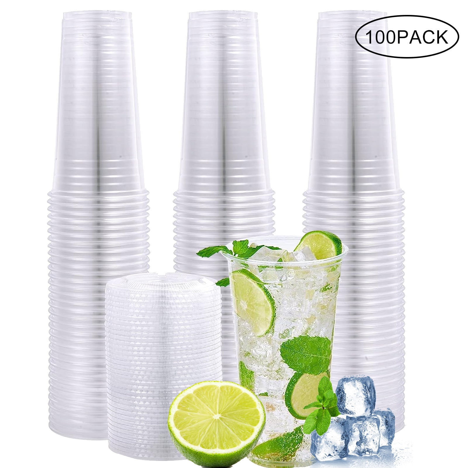 Tripumer [100 PACK] 24 Oz Clear Plastic Cups BPAFree Disposable Cold