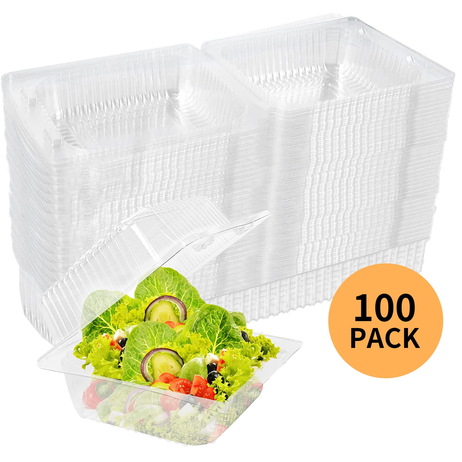 Tripumer 100 PCS Clear Plastic Food Containers Square Hinged Takeaway