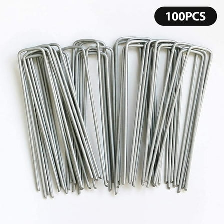 Tripumer 100 pack 6 Inch U-Shaped Galvanized Landscape Nails 11 Gauge Heavy Duty Fixing Stakes Nails for Anchoring Barrier Fabrics Hoses Fences