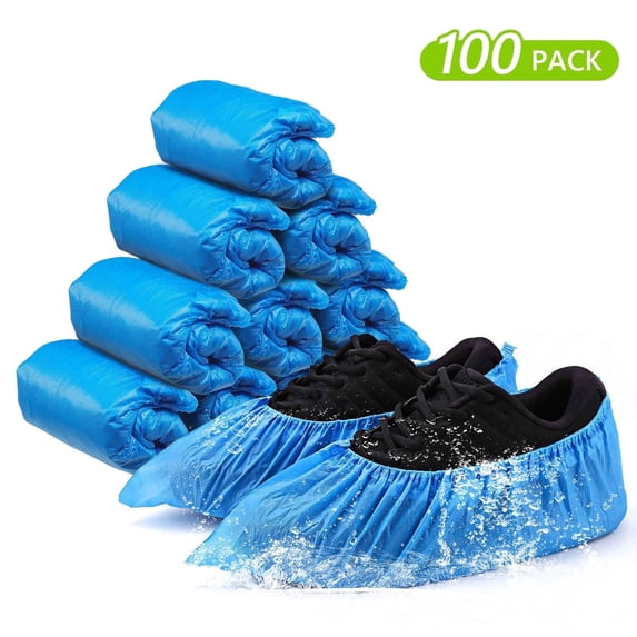 Hengbo 100 Pack Disposable Shoe Covers Non Slip Shoes Covers Waterproof and Recyclable Shoe Booties for Indoor Guest Visitor Real Estate Workplace Blue