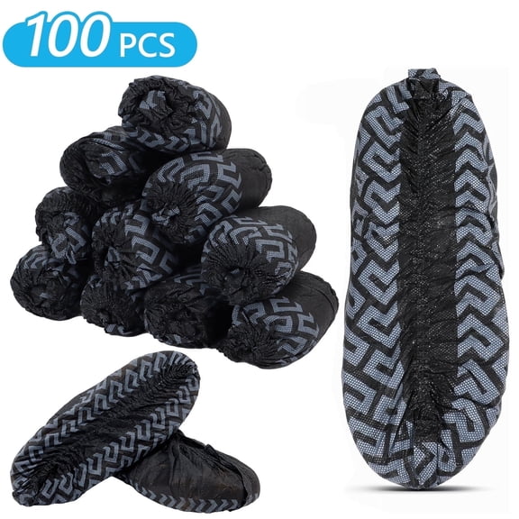 Tripumer 100 Pcs Black Disposable Shoe Covers Boot Covers Shoe Protector Covers for Indoors Floor and Carpet Protector
