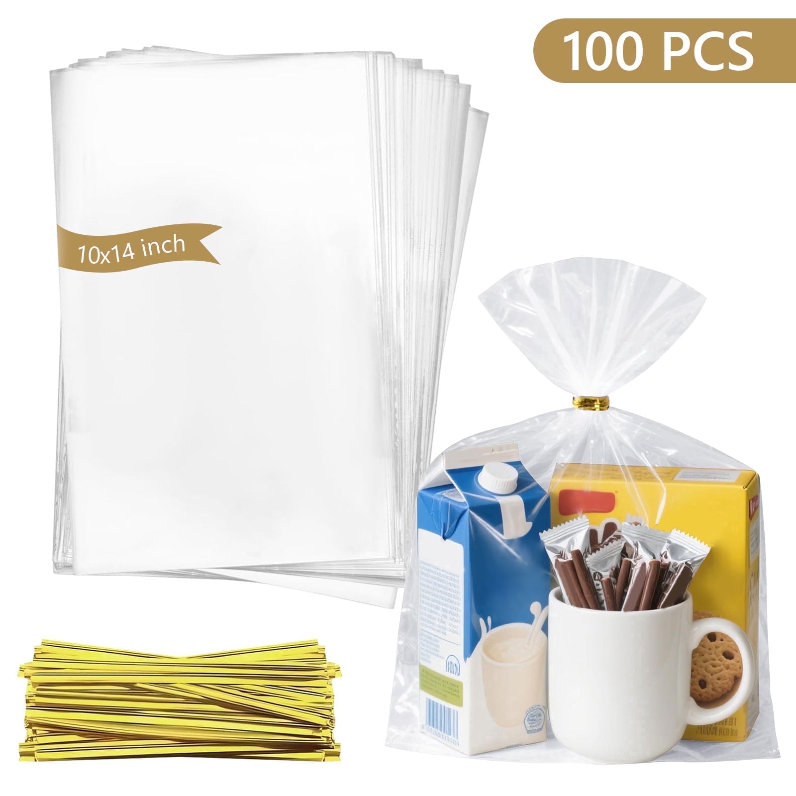 Tripumer 100 Pcs 10 x 14 inch Flat Cellophane Treat Bags with Twist ...