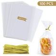 thumbnail image 1 of Tripumer 100 Pcs Bottom Gusset Bags 6 x 9 inch Cellophane Treat Bags with Twist Ties Opp Treat Good Bags for Party Wrapping Food Storage Clear, 1 of 7