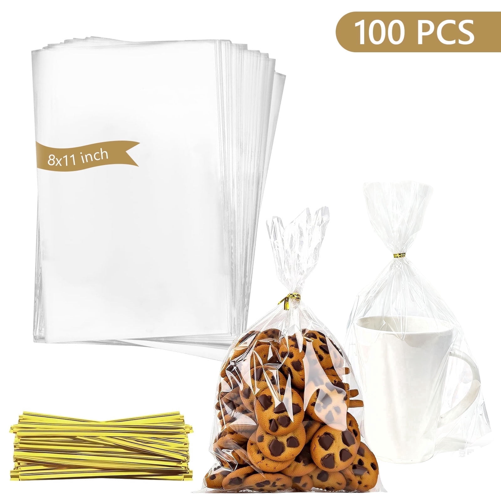 Tripumer 100 Pcs 8 x 11 inch Flat Cellophane Treat Bags with Twist Ties ...