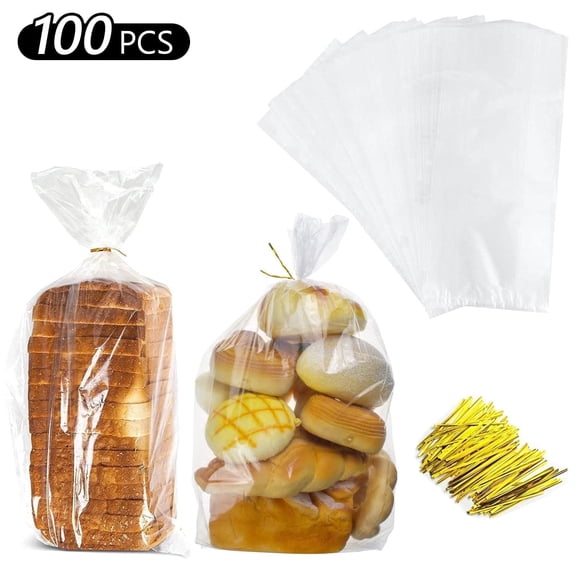 Tripumer 100 Pcs Bread Bags with Ties Bulk Bread Bags Clear Bread Loaf Packing Bags Bread Loaf Bags Plastic Bakery Bags for Homemade Loaves and Bakery Owners