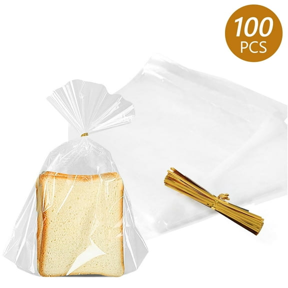 Tripumer 100 Pcs 3.1x11.8x3.1 inch Reusable Plastic Bread Bags With Ties for Bakery Bagels Muffin