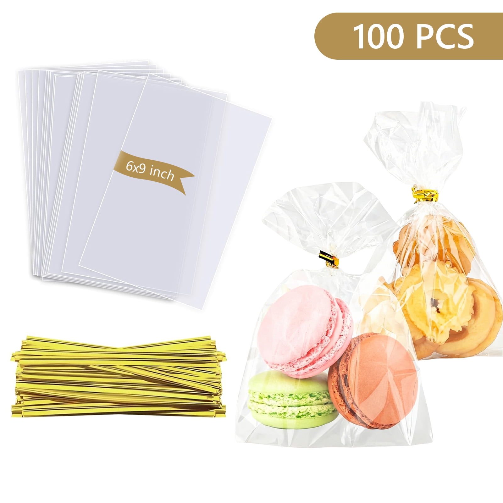Tripumer 100 Pcs Clear Flat Cellophane 4 x 6 inch Treat Bags with Twist ...
