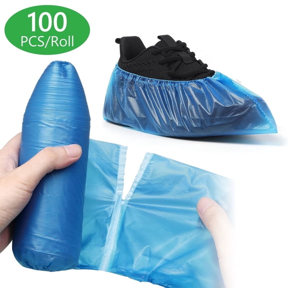 Tripumer 100 Pcs Disposable Plastic Shoe Covers Waterproof Booties Cover Fits Up to US Women 13 & Men 11 for Indoors House Cleaning Blue