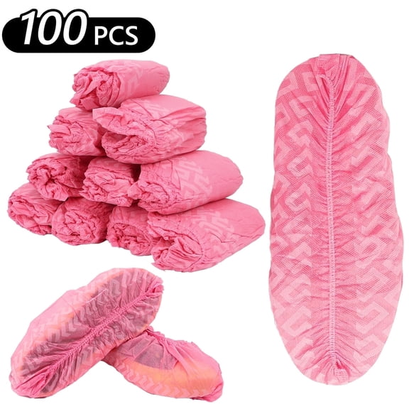 Hengbo 100 Pcs Pink Disposable Shoe Covers Boot Covers Shoe Protector Covers for Indoors Outdoor Floor Protector