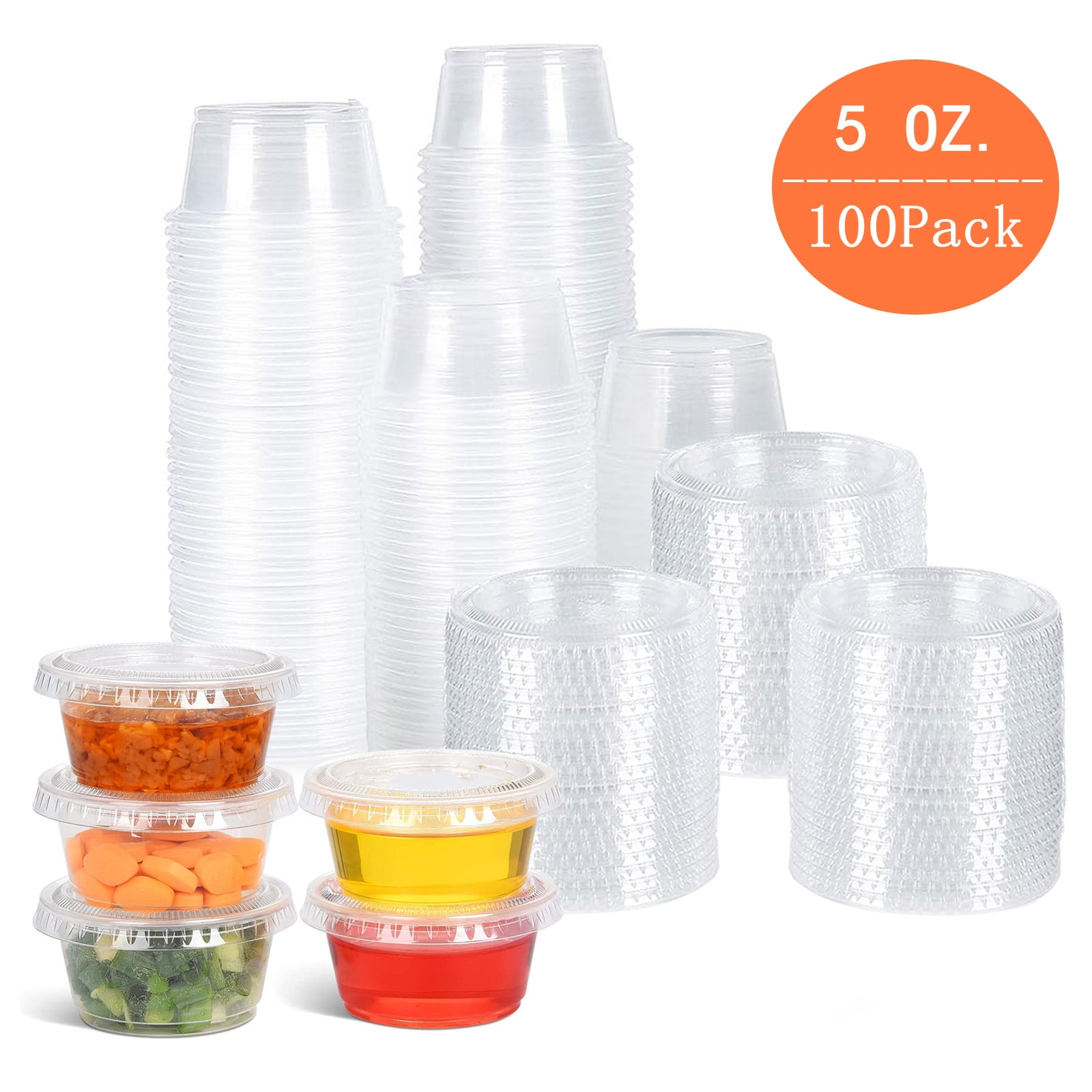 Tripumer [100 Sets Capacity 5 oz] Clear Disposable Plastic Condiment