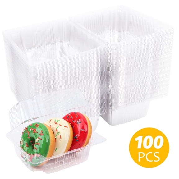 Hengbo 100PCS Clear Plastic Food Containers Disposable Takeaway Containers with Lids Square Hinged Cake Containers Stackable for Desserts Salads Sandwiches Biscuits 5.6x 4.3x 3.4inch