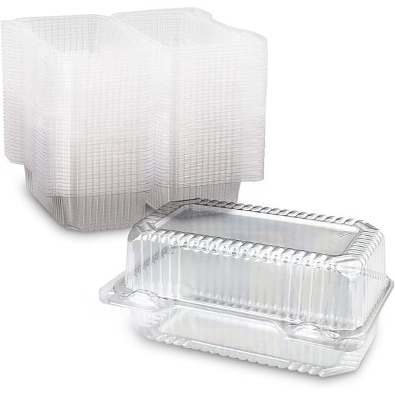 Tripumer 100Pcs Clear Plastic Food Containers Disposable Takeout Containers with Lids, Rectangular Hot Dog Trays, Stackable, Suitable for Sandwiches, Burgers, Bread, Desserts 7.09 x 4.72x 3.74 In