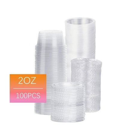 Tripumer 100Set - 2oz Clear Disposable Plastic Condiment Cup Containers with Lids Sealed Stackable Salad Dressing Containers Dip Box Jelly Souffle Cups BPA Free