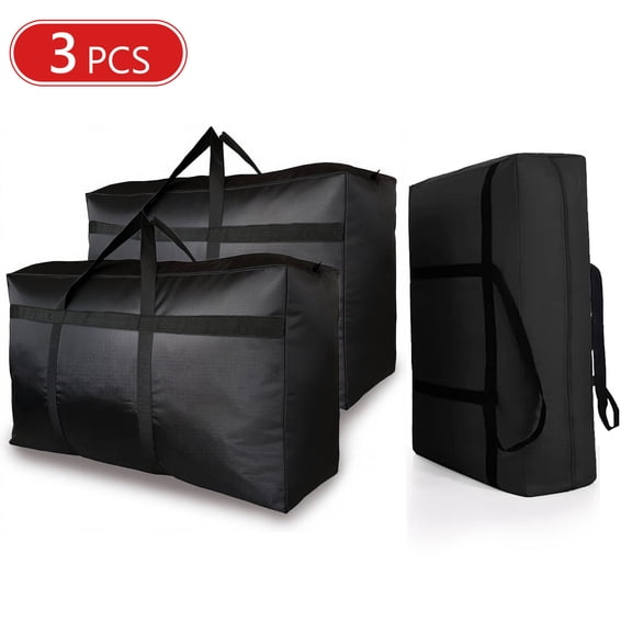 Tripumer 105L Oversized Moving Bag 3PCS Travel Luggage Bag Foldable Waterproof Storage Bag Double Zipper and Strong Handle Moving Available Black