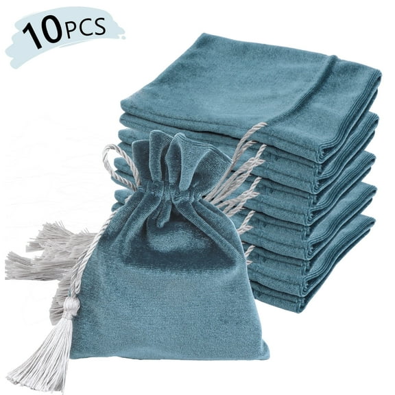 Tripumer 10PCS Velvet Jewellery Bags 4.7x5.5inch Jewellery Bags with Tassel Drawstring Wedding Holiday Gift Bags for Jewellery Watches Gifts - DBlue