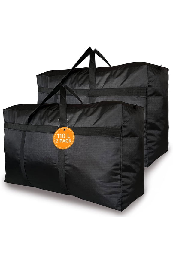 110L Extra Large Moving Bag Travel Luggage Bag Foldable Waterproof Storage Bag Double Zipper and Strong Handle Moving Available Black-2PACK