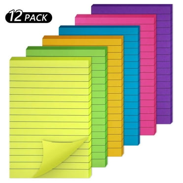 Tripumer 12 Pack Lined Sticky Notes 4 x 6 Inch Colorful Super Sticking Power Memo Pads for Office Home Meeting College 45 Sheets/pad