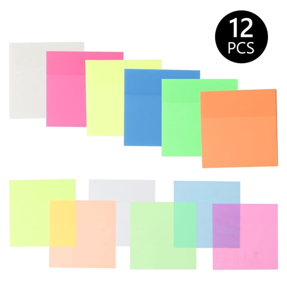 Tripumer 12 Pcs Bright Color See Through Sticky Notes Transparent Sticky Notes Self-Adhesive Translucent Sticky for Planner Office College Teacher Supplies