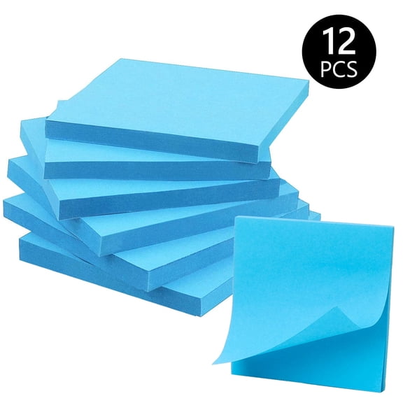 Tripumer 12 Pcs Self-Stick Pads Sticky Notes Self-Stick Pads 3 x 3 inch Reliable Adhesive Notepads for Office Home Use Blue