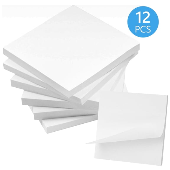 Tripumer 12 Pcs Self-Stick Pads Sticky Notes Self-Stick Pads 3 x 3 inch Reliable Adhesive Notepads for Office Home Use White