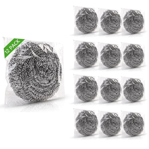 Hengbo 12 Pcs Stainless Steel Scourers Stainless Steel Sponges 3 inch Cleaning Ball Utensil Scrubber Density Metal Scrubber Scouring Pads Ball Removing Rust Dirty Cookware Cleaner Silver