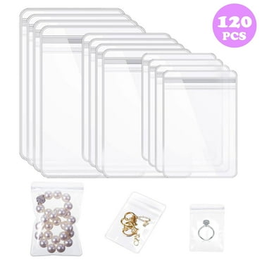 Tripumer 120PCS PVC Anti-Rust Jewelry Bags,Transparent Sealed, 3 Sizes (2x2.8/2.4x3.2/2.8x4inch) for Rings/Earrings