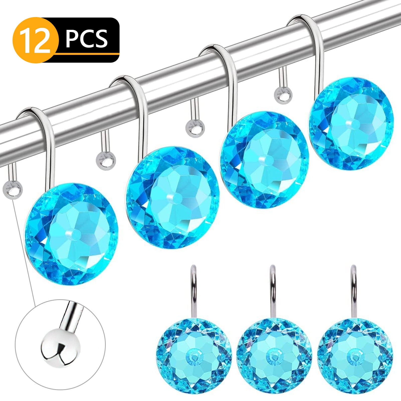 Tripumer 12PCS Shower Curtain Hooks Rings Acrylic Decorative Rolling