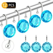 Tripumer 12PCS Shower Curtain Rings Acrylic Decorative Rolling Shower Curtain Rings Diamond Shape Shower Rings Stainless Steel Rust Resistant Decorative Rhinestones Shower Curtain Ring Blue