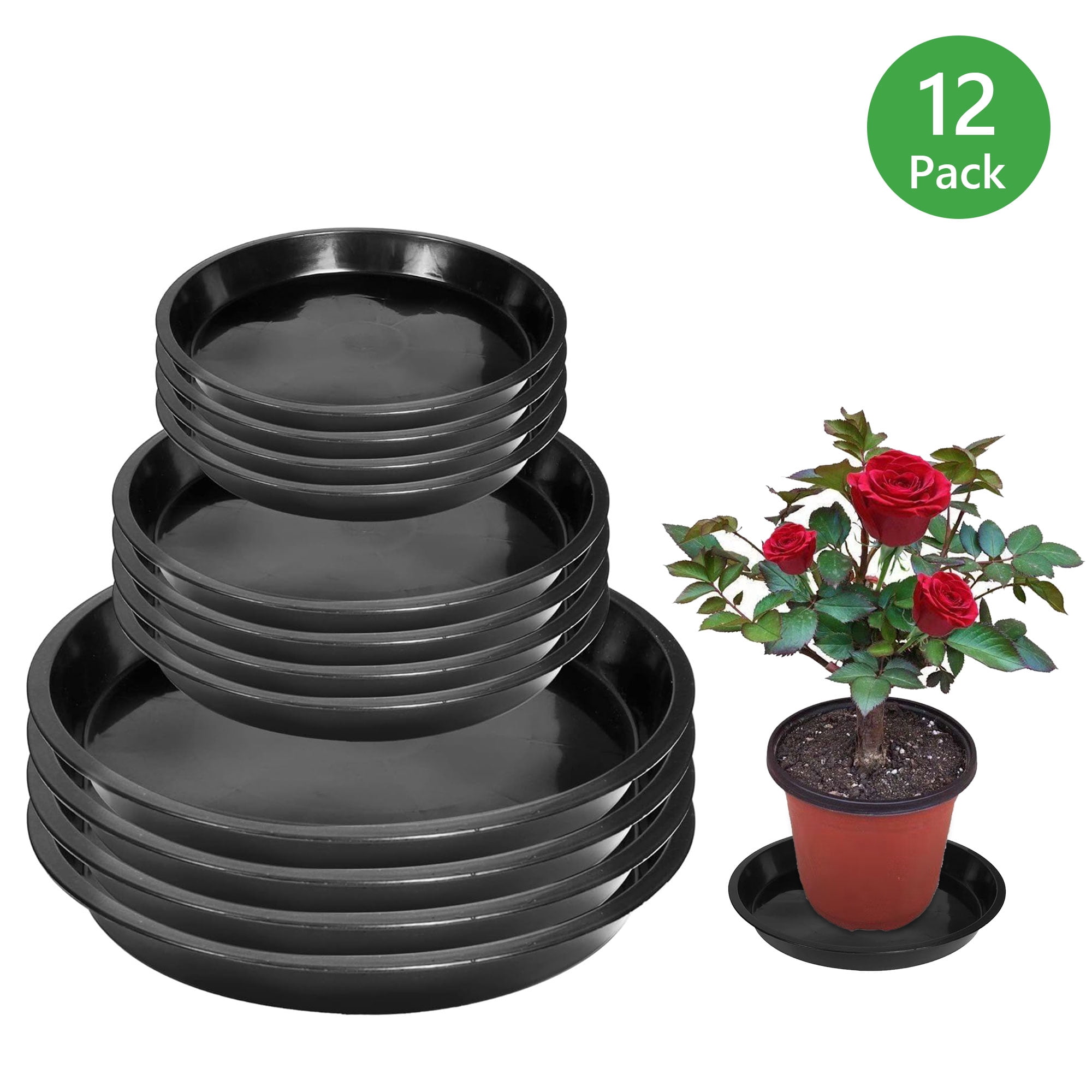 Black Heavy Duty Plastic Plant Saucers Set of 12